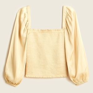 NEW J. Crew Buttercream yellow Featherweight Smocked Satin Crop Top